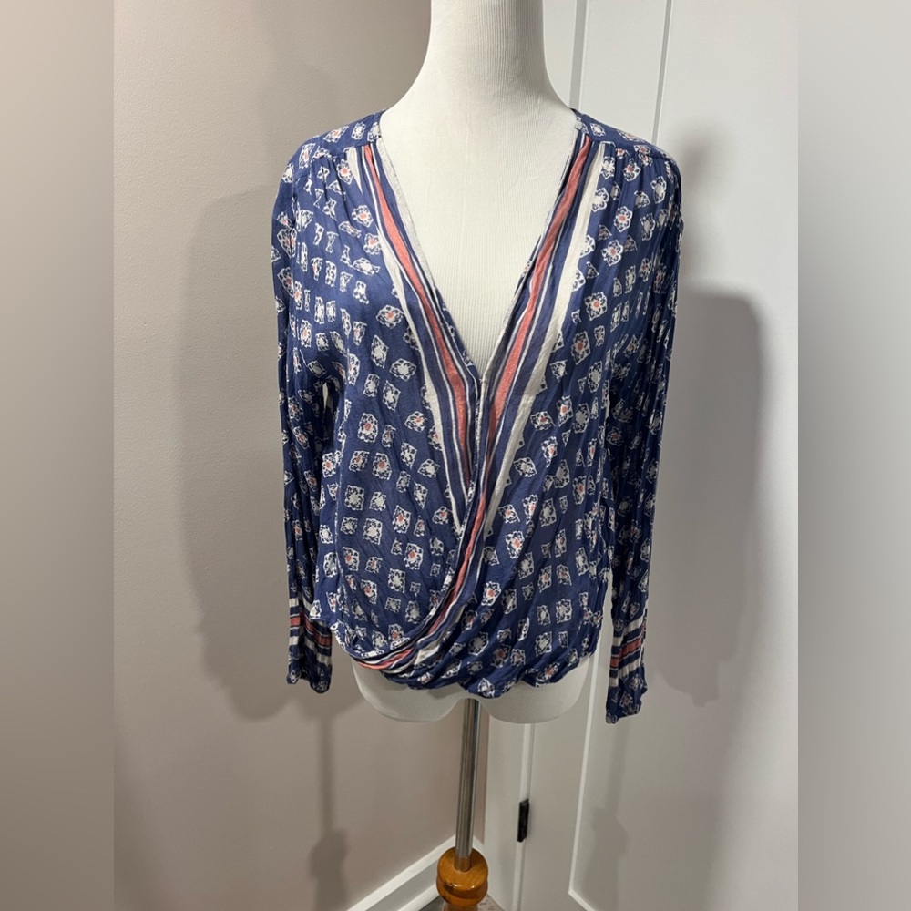 FREE PEOPLE LONG SLEEVE SHIRT faux wrap